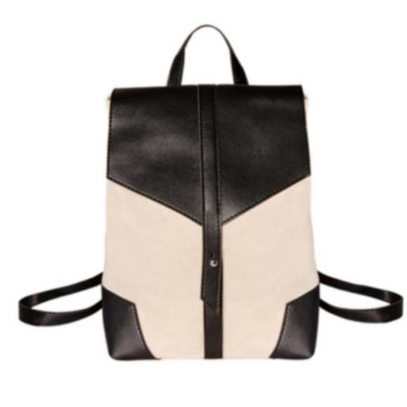 Deux Handbags - Deux Women's Canvas & Faux Leather Backpack cream Black One Size